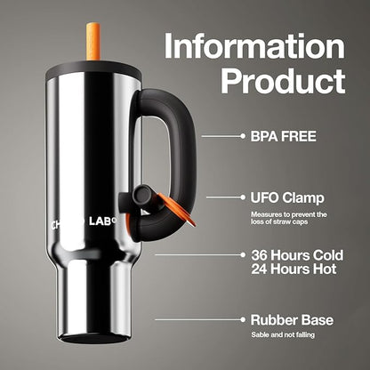 BaWang Insulated Stainless Steel Tumbler | Tumbler with Handle and Straw 33oz | Cup Holder Friendly for Travel | Leakproof Water Bottle | BPA-Free | 316 stainless steel liner| Silver