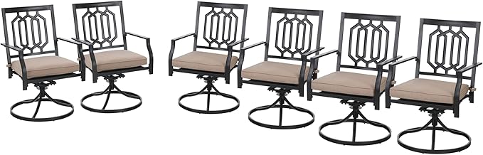 PHI VILLA Outdoor Metal Swivel Chairs Set of 6 Patio Dining Rocker Chair with Cushion Furniture Set for Garden Backyard Bistro, Black