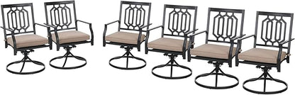 PHI VILLA Outdoor Metal Swivel Chairs Set of 6 Patio Dining Rocker Chair with Cushion Furniture Set for Garden Backyard Bistro, Black
