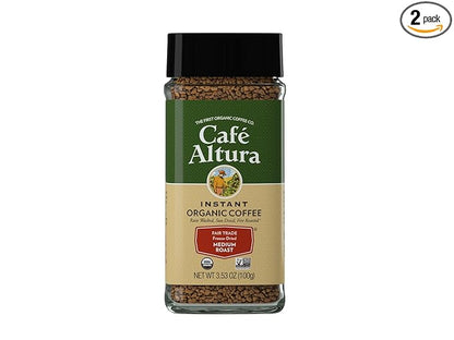 Cafe Altura Freeze Dried Instant Organic Coffee, 3.53 oz Jar (Pack Of 2)