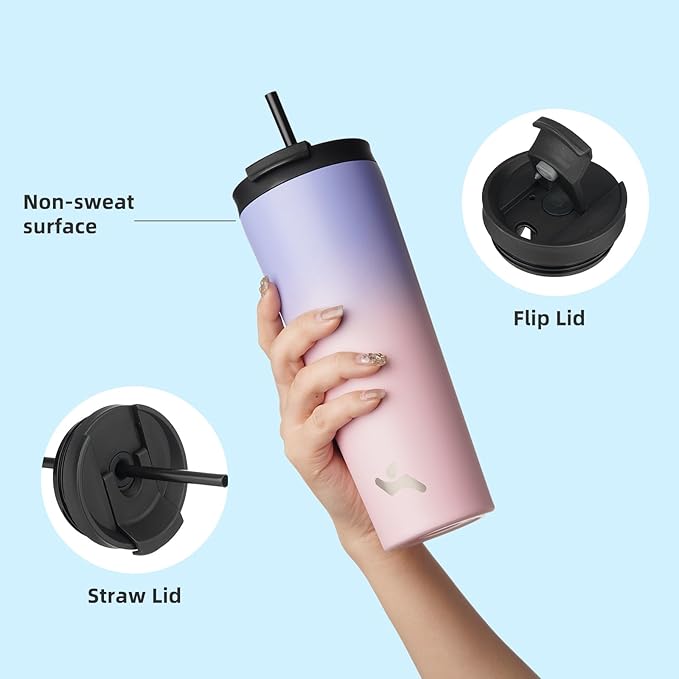 26 OZ Insulated Tumbler with Lid and 2 Straws Stainless Steel Water Bottle Vacuum Travel Mug Coffee Cup,Pastel Sunset
