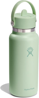 Load image into Gallery viewer, Hydro Flask Water Bottle - Insulated Stainless Steel - Wide Mouth Flex Straw Lid, Non Spill, Leakproof and Refillable in 32 Oz Aloe Green