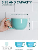 Load image into Gallery viewer, Teocera Turquoise Coffee Mugs Set of 4, 16 oz Ceramic Coffee Mug, Large Mug Set with Handle for Cold or Hot Drinks like Cocoa, Milk, Latte, Fruit Cereal, Long-lasting Porcelain with Modern Design