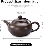 Yixing Purple Clay Tea Pot, Chinese Handmade Xishi Teapot, Pottery Zisha Sand Mud Kungfu Tea Set Kettle 14oz Zini