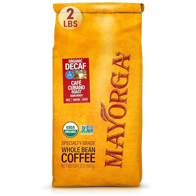 Mayorga Decaf Coffee 2lb Bag Dark Roast Organic Swiss Water Decaffeinated Cubano Roast Coffee - 100% Arabica Whole Coffee Beans - Smoothest Organic CoffeeSpecialty Grade, Non-GMO, Direct Trade