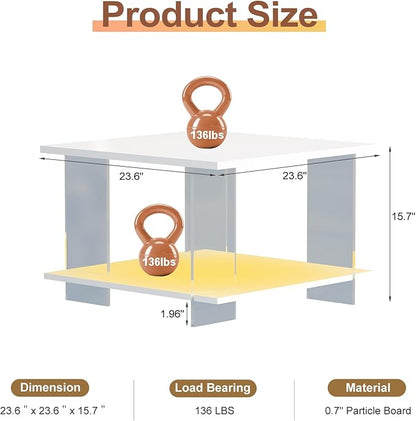 24" Acrylic Coffee Table with White Wood Tabletop, Minimalist Stylish Modern Square Center Table for Living Room,Led Living Room Table with Storage Shelf & Acrylic Frame for Small Space