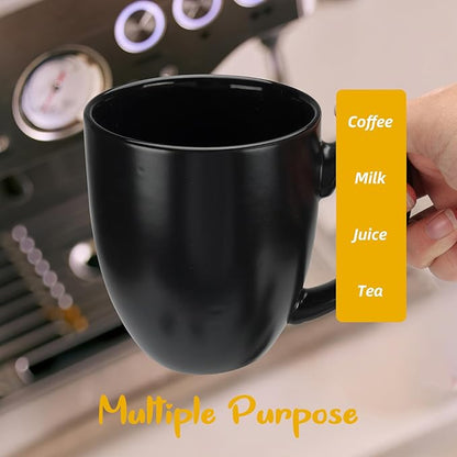 Schliersee 16 OZ Black Coffee Mugs Set of 6, Large Porcelain Mug for Cup for Latte, Hot Tea, Cappuccino, Mocha, Cocoa, Housewarming Wedding Stoneware Mug Present