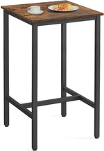 Load image into Gallery viewer, VASAGLE Bar Table, Small Kitchen Dining Table, High Top Pub Table, Height Cocktail Table for Living Room Party, Sturdy Metal Frame, 23.6 x 23.6 x 41.7 Inches for Narrow Spaces, Rustic Brown and Black
