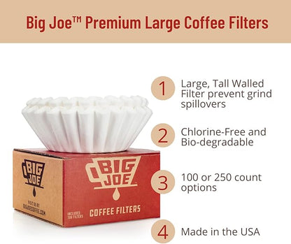 Big Joe® Large Coffee Filters (500 Count) - Tall Walled Commercial Coffee Filters (4 ¼ Inch base, 2 ¾ Inch Walls, 9 ¾ Inch Laying Flat) - Compatible with BUNN and 12-Cup Home & Commercial Machines