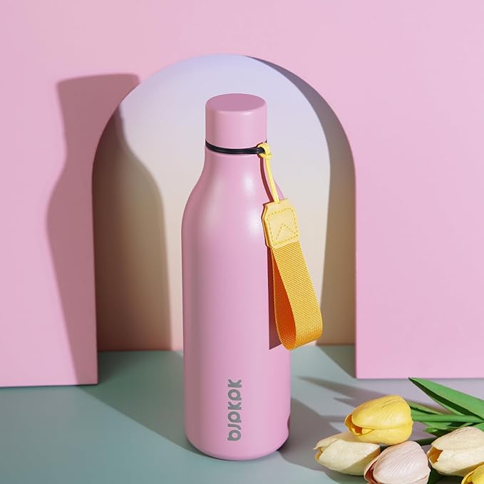 BJPKPK Insulated Water Bottles, 25 oz Stainless Steel Metal Water Bottle with Strap, BPA Free Leak Proof Jugs, Mugs, Flasks, Reusable Thermal Flasks for Sports & Travel, Light Pink