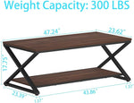 Load image into Gallery viewer, HSH Walnut Coffee Table for Living Room, Rustic Metal Wood Coffee Table with Storage Shelf, Modern Minimalist Rectangle Center Table, 2 Tier Simple Cocktail Tea Table in Home Office Bedroom, 47 Inch