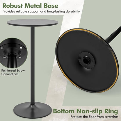 COSTWAY Round Bistro Table Set of 6, Height Adjustable Bar Height Cocktail Table, High Top Pub Table Snack Table with Heavy-Duty Metal Base for Home Bar, Dining Room, Restaurant, Black