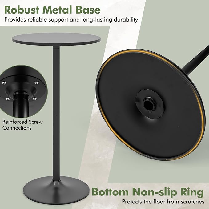 COSTWAY Round Bistro Table Set of 2, Height Adjustable Bar Height Cocktail Table, High Top Pub Table Snack Table with Heavy-Duty Metal Base for Home Bar, Dining Room, Restaurant, Black