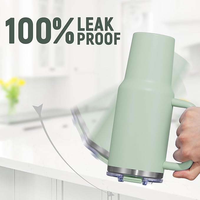 COKTIK 40 oz Tumbler With Handle and Straw Lid, Vacuum Insulated Travel Coffee Mug Stainless Steel Insulated Cup for Beverages, Leak-proof, Cupholder Friendly (Seafoam)