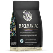 Bones Coffee Company Macamaniac, Macadamia and Coconut Flavored Coffee, Medium Roast Low Acid Arabica Beans Compatible with Auto drip and French Press Coffee Maker, 12 Oz Whole Bean