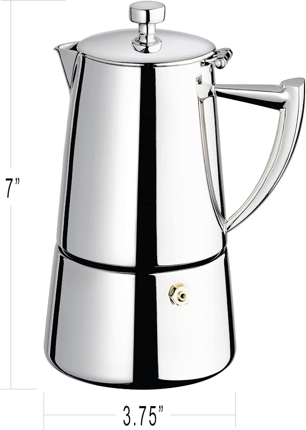 Cuisinox Moka Pot Coffee Espresso Maker – Stainless Steel Roma Stovetop Espresso Coffee Maker, Induction Compatible, Durable Long-Lasting, Dishwasher Safe, Heat-Resistant Handle, 4-Cup, 200ml, 7oz