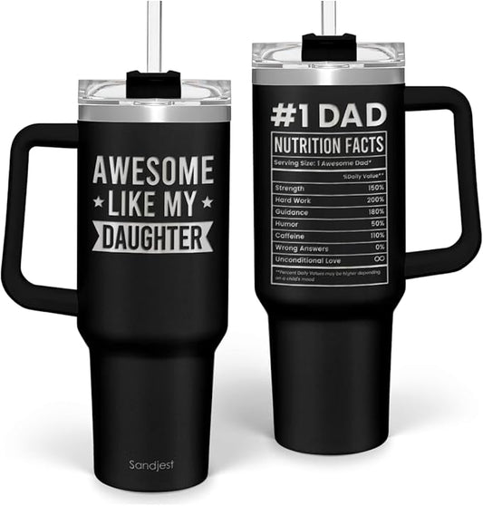 SANDJEST Dad Gift from Daughter, Awesome Like My Daughter 40oz Stainless Steel Insulated Coffee Tumbler With Lid & Straw, Travel Mug Cup Gift for Dad, Christmas Birthday Father's Day