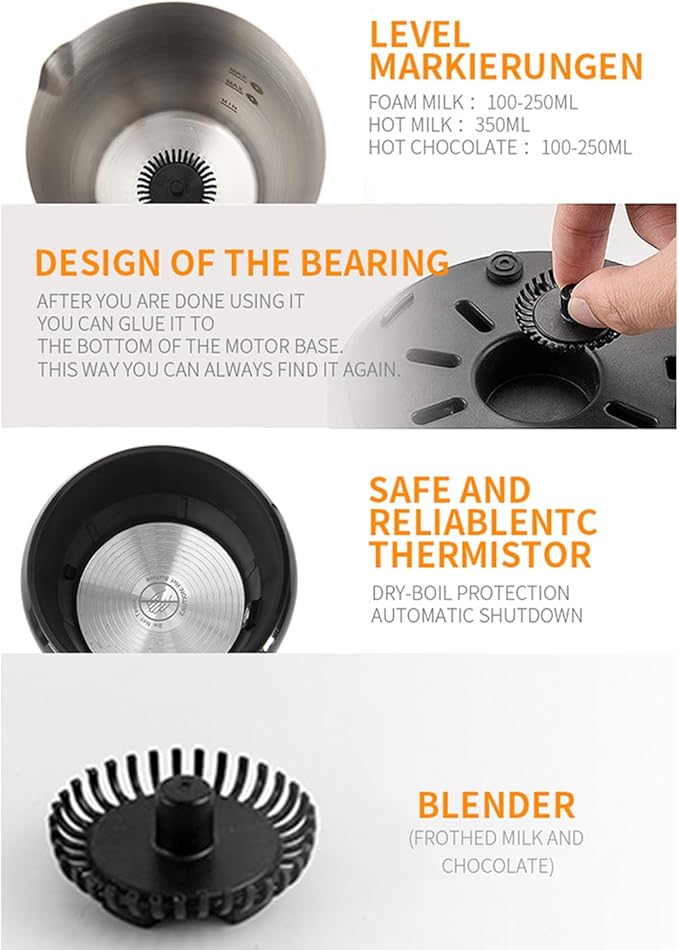 4 in 1 Electric Milk Frother, One-Touch Switch Operation, Automatic Detachable Hot & Cold Frother and Steamer, 700ML Coffee Frother for Cappuccino, Latte, Mocha, Hot Chocolate