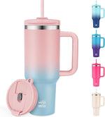 Load image into Gallery viewer, WETOWETO 40oz Tumbler with Handle | Insulated Stainless Steel Travel Mug | 34Hrs Cold &amp; 10Hrs Hot Retention | 100% Leakproof Lid &amp; Straw | Dishwasher Safe + Car Cup Holder Fit (Pink-Blue Gradient)