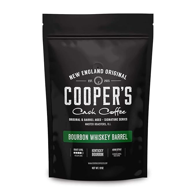 Bourbon Whiskey Barrel Aged Coffee - Ground Grade 1 Colombian Coffee Beans Aged in Kentucky Bourbon Whiskey Barrels - 2lb Bags