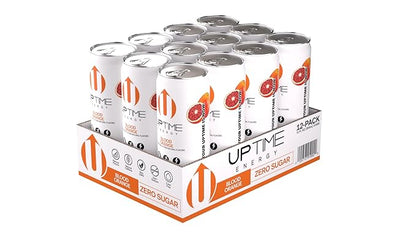 UPTIME Energy Drink, Blood Orange Sparkling, 12 Pack, Vitamin C, L Theanine, Calcium, Sugar Free Energy Drinks for Focus Support, 142mg of Natural Caffeine, 0 Calories, Clean, Natural, 12 fl oz Cans