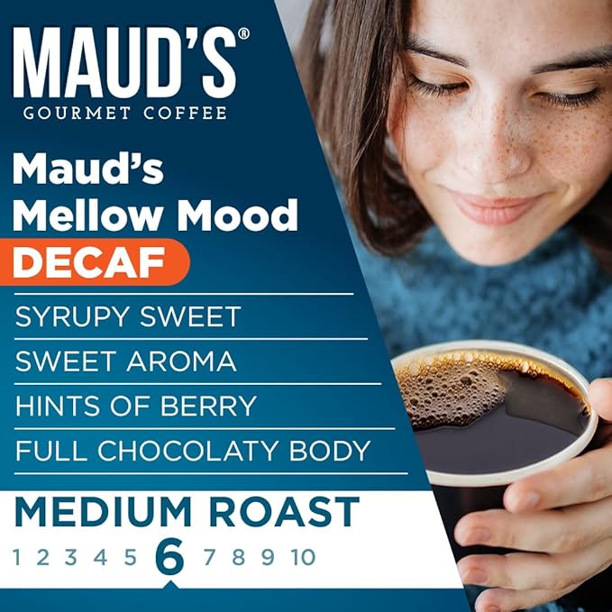 Maud's Decaf Medium Roast Coffee Pods, 100 ct, Decaffeinated Recyclable Single Serve Pods – 100% Arabica Coffee, Compatible with Keurig K Cups Maker