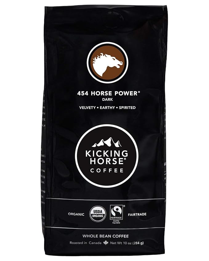 Kicking Horse Coffee, 454 Horse Power, Dark Roast, Whole Bean, 10 oz - Certified Organic, Fairtrade, Kosher Coffee 10 Ounce (Pack of 6)