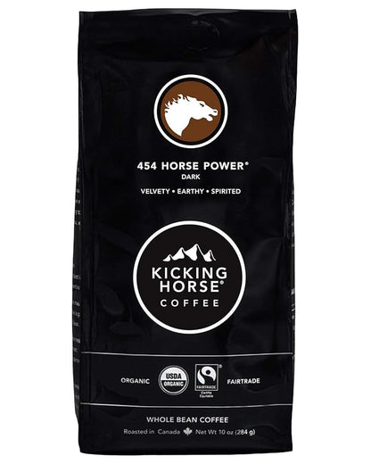 Kicking Horse Coffee, 454 Horse Power, Dark Roast, Whole Bean, 10 oz - Certified Organic, Fairtrade, Kosher Coffee 10 Ounce (Pack of 6)