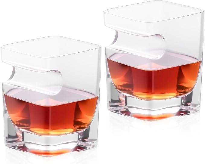 KAMMAK Whiskey Glasses with Cigar Rest, 10.82 oz (320 ml) Old Fashioned Tumbler, Thick Base Glass & Integrated Cigar Holder, Delicate Rim Seamless Design for Bourbon Scotch
