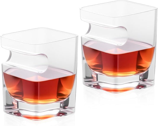 KAMMAK Whiskey Glasses with Cigar Rest, 10.82 oz (320 ml) Old Fashioned Tumbler, Thick Base Glass & Integrated Cigar Holder, Delicate Rim Seamless Design for Bourbon Scotch
