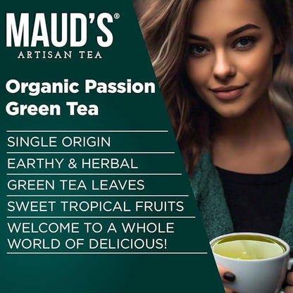 Maud's Organic Passion Green Tea Pods, 48 ct, Recyclable Single Serve Tea Pods – 100% Gourmet Blended Tea Leaves, Compatible with Keurig K Cups Maker