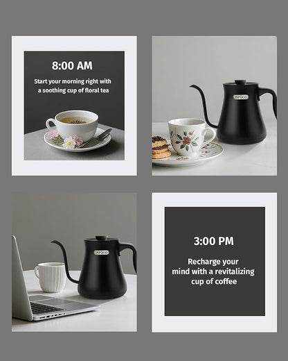 0.8L Gooseneck Electric Kettle, Precise Temperature Control for Pour Over Coffee & Tea, 1200W Fast Boiling Water, Auto Shut Off, Scheduling, Stainless Steel, Black