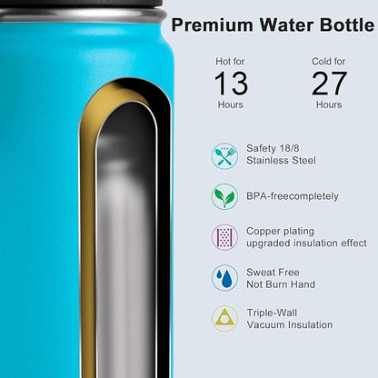 KOODEE Stainless Steel Water Bottle 26 oz Insulsted Sports Water Bottle-Double Wall Vacuum Wide Mouth Metal Water Bottle with Leakproof Spout Lid (Sky Blue)