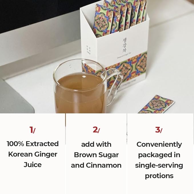 Damccot Korean Ginger Root Extract Tea Stick, Squeezed Ginger Concentrate Herbal Healthy Relaxation Instant Beverage for Hot and Cold, Remedy for Cough, No Preservatives (0.88 oz x 10 Sticks)