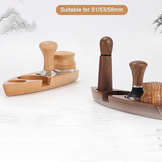 Coffee Tamper Station, Small Ship Shape Portafilter Tamping Stand Espresso Coffee Organizer Box Fit for Storage 54, 64MM Espresso Tamper Mat Portafilter Holder (Accessories not included)