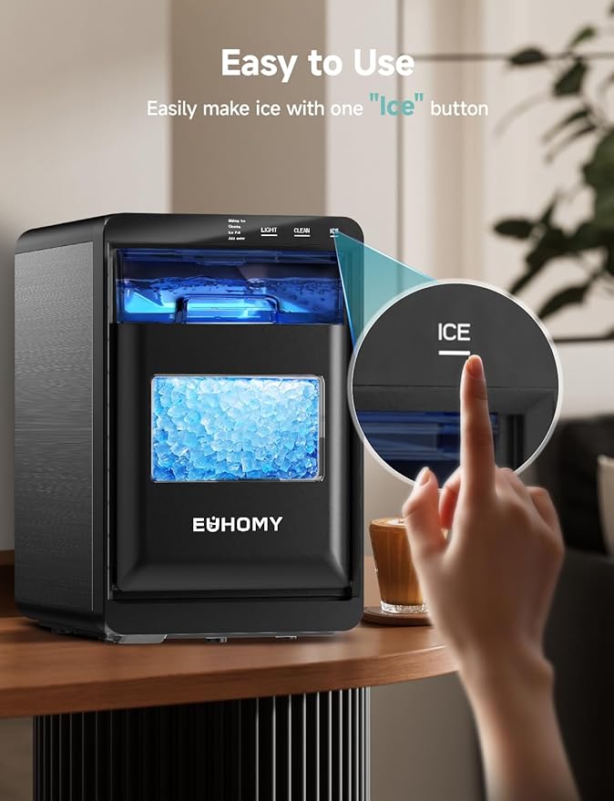 EUHOMY Nugget Ice Maker Countertop, 40Lbs/24H Pebble Ice Maker Machine, Self-Cleaning Countertop Sonic Ice Makers with Ice Scoop&Basket, Pellet Ice Maker Machine for Home/Kitchen/Office