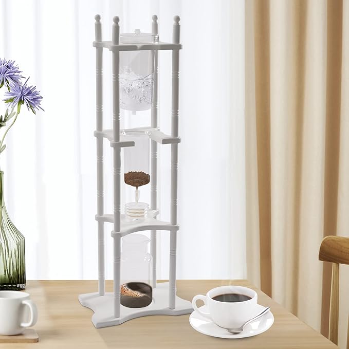 Cold Brew Drip Coffee Maker, 2500ml/84.54oz Ice Coffee Brewer Machine Dripper Pot Cold-Drip Coffee Tower with Glass Container Wood Stand for Home Office