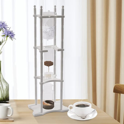Cold Brew Drip Coffee Maker, 2500ml/84.54oz Ice Coffee Brewer Machine Dripper Pot Cold-Drip Coffee Tower with Glass Container Wood Stand for Home Office