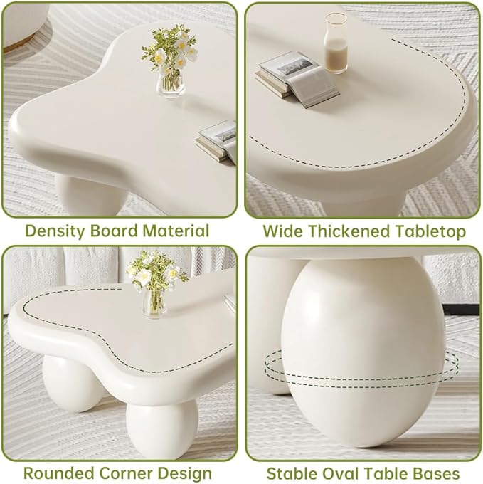 Cloud Coffee Table Modern Irregular Coffee Table Asymmetrical Unique Coffee Tables with 3 Bases for Living Room Farmhouse (C, 46")