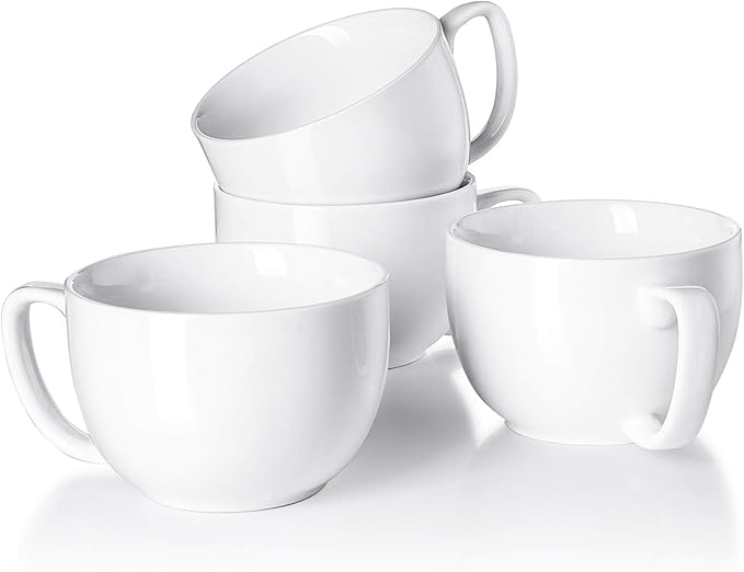 Teocera 16oz Large Coffee Mugs Set of 4 - Thick White Porcelain Cups for Cappuccino, Latte, Tea & Hot Chocolate - Dishwasher Safe Ceramic with Comfort Grip Handles