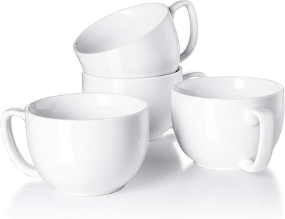 Teocera 16oz Large Coffee Mugs Set of 4 - Thick White Porcelain Cups for Cappuccino, Latte, Tea & Hot Chocolate - Dishwasher Safe Ceramic with Comfort Grip Handles