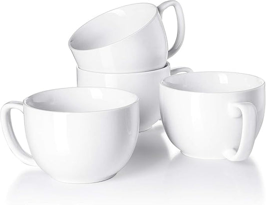 Teocera 16oz Large Coffee Mugs Set of 4 - Thick White Porcelain Cups for Cappuccino, Latte, Tea & Hot Chocolate - Dishwasher Safe Ceramic with Comfort Grip Handles