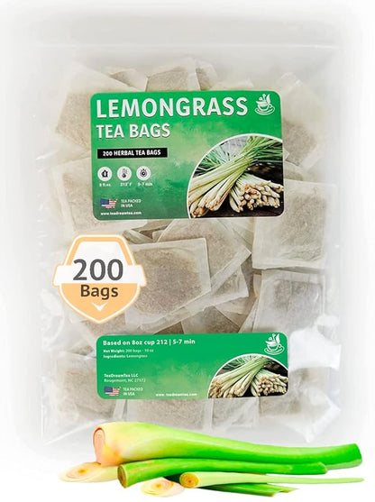 Lemongrass Tea Bags - 200 Bags (Premium Natural Pure Leaf Tea - 200 Count) Gluten-Free and Caffeine-Free Herbal tea for Relaxation, Wallness, Immune Support with Smooth Taste