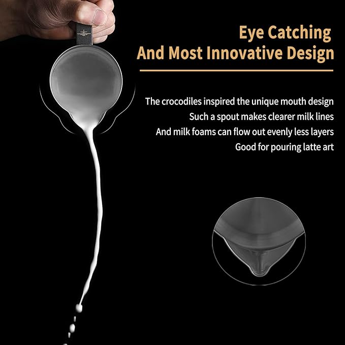 MHW-3BOMBER Espresso Steaming Pitcher Milk Frothing Pitcher Stainless Steel Milk Coffee Cappuccino Latte Art Barista Cup 16.9oz/500ml (Matte Black) P5032B-OS