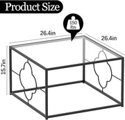 Black Coffee Table Modern Center Table,Glass Square Minimalist Coffee Table Tea Table for Living Room,Tempered Glass-top with Sturdy Metal Frame, Easy Assembly,26.4 x 26.4 x 15.7 Inches