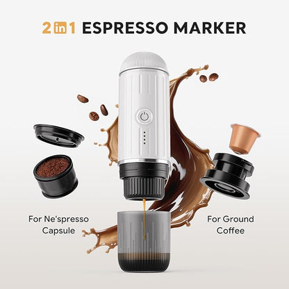 Portable Electric Espresso Machine, Travel Coffee Maker for Camping, Car Self-Heating Coffee Machine with USB-C, Compatible With NS Capsules & Ground Coffee, Portable Coffee Maker for Hiking,RV,Office