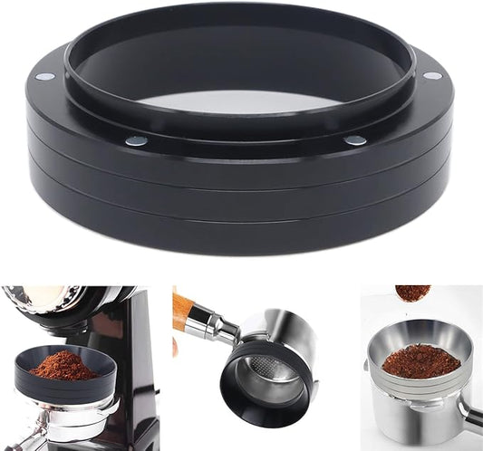 53mm Magnetic Espresso Dosing Funnel Lightweight Aluminum Coffee Dosing Ring Compatible 53mm Portafilter (Black, 53mm)