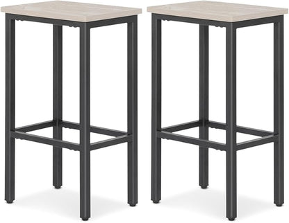 Athena Collection Bar Stools Set of 2, 26 Inches Counter Height Bar Stools Backless with Metal Legs and Footrest, Wood Barstools for Home, Kitchen Island, Counter, Grey