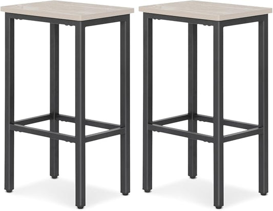 Athena Collection Bar Stools Set of 2, 26 Inches Counter Height Bar Stools Backless with Metal Legs and Footrest, Wood Barstools for Home, Kitchen Island, Counter, Grey