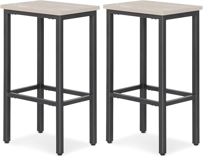 Athena Collection Bar Stools Set of 2, 26 Inches Counter Height Bar Stools Backless with Metal Legs and Footrest, Wood Barstools for Home, Kitchen Island, Counter, Grey